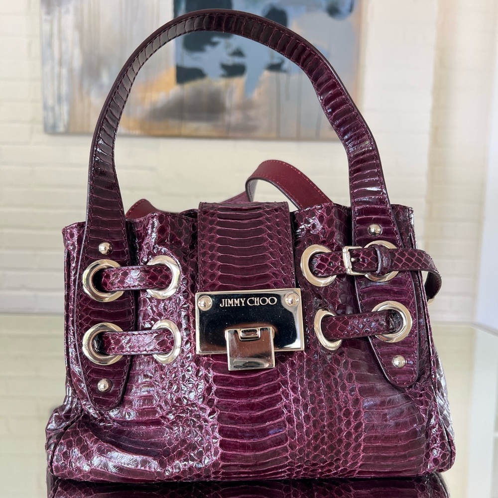 Jimmy Choo Burgundy Python Embossed Leather Bag